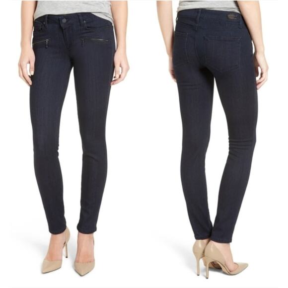 Paige Transcend Mid Rise Indio Zip Skinny Dark Blue Denim Jean Moto Grunge Boho - Picture 1 of 9